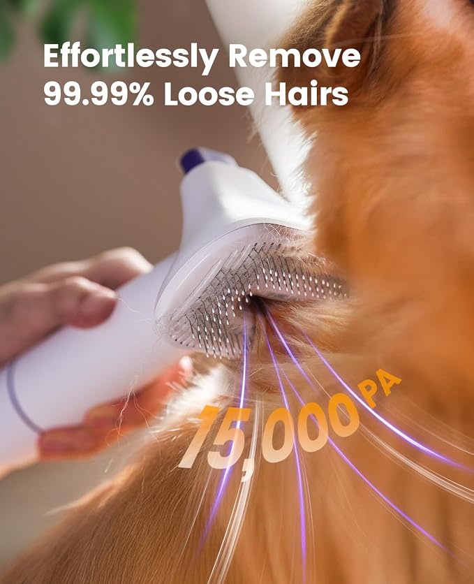 oneisall Dog Hair Vacuum Shedding Grooming Brush Kits for Pet Thick Coats | 15000Pa,3 Suction Low Noise,1.5L Dust Cup,5 in 1 Kits(Grooming/Deshedding/Cleaning Brush,Remover Roller,Crevice Tool), LM5