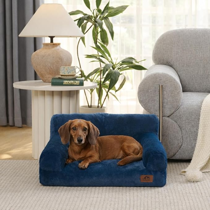 Hollypet Small Dog Large Cat Bed Puppy Couch Beds for Pets up to 25 lbs | Fluffy Dog Cat Couch Plush Soft Warming Pets Beds with Machine Washable Cover and Non-Slip Bottom
