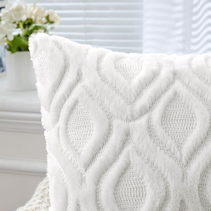 MIULEE Pure White Soft Plush Faux Wool Throw Pillow Covers 18x18 | Set of 2, Farmhouse Boho Home Decor, Decorative Cushion Covers for Sofa, Living Room, Bed
