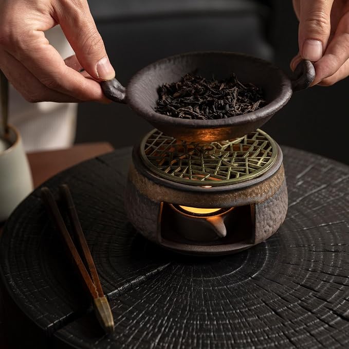 Cedar Aromatherapy Burner & Ceramic Oil Warmer for Home & Office (Heat-Resistant Double-Handled Baking Tray + Stone-Patterned Oven + Accessories)
