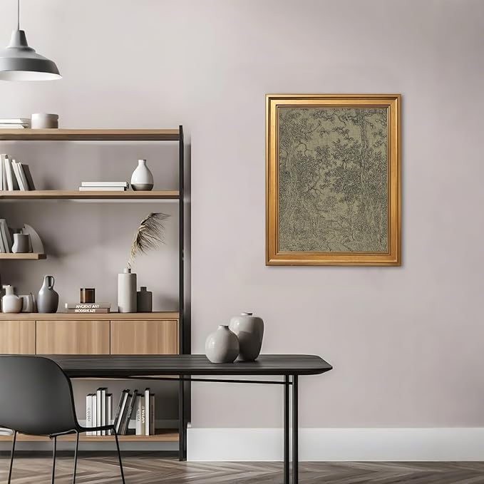 Gold Framed Antique Textile Landscape Sketch Wall Art Painting Moody Vintage Drawing Print Rustic Old-World Picture Poster Neutral Canvas Artwork for Living Room Study Entryway Home Decor 8x10inch