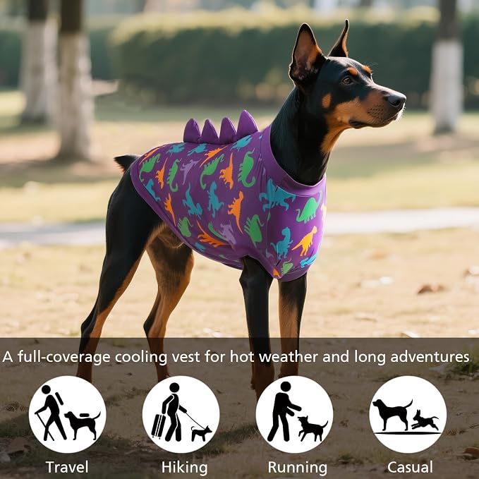 UPF 50+ Sun Protection Dog Shirt - Sleeveless Cooling Vest for Large Dogs Boy, Quick-Dry Pet T-Shirt with Funny Dinosaur Horns, UV Protective Breathable Dog Clothes U-COSBX01L