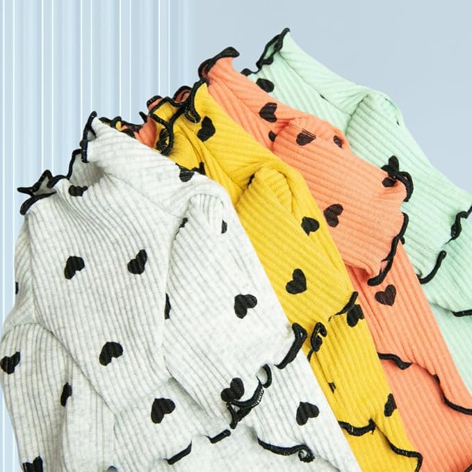 Pet Clothes for Small Dogs Cat Summer Fall Heart Print Shirt Stretchable Ruffle Long Sleeve Outfits for Chihuahua Schnauzer Shih Tzu Yorkie (Orange, X-Small)