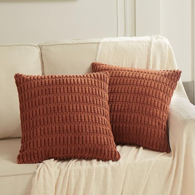 Fancy Homi 4 Packs Decorative Throw Pillow Covers for Living Room Couch Bed, Modern Farmhouse Boho Home Décor Accent Cushion Case, 22" x 22", Rust