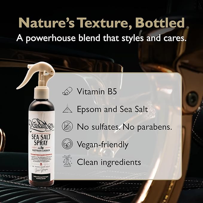 DandyMen Sea Salt Spray – Lightweight Texture, Volume, and Flexible Hold with Epsom Salt & Pro-Vitamin B5 (8.45 oz, Saffron Ember)