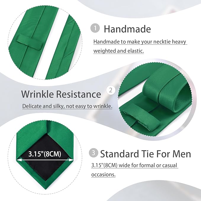 Black Tie Set in Gift Box Mens Solid Color 3.15" (8CM) Black Necktie and Pocket Square Set