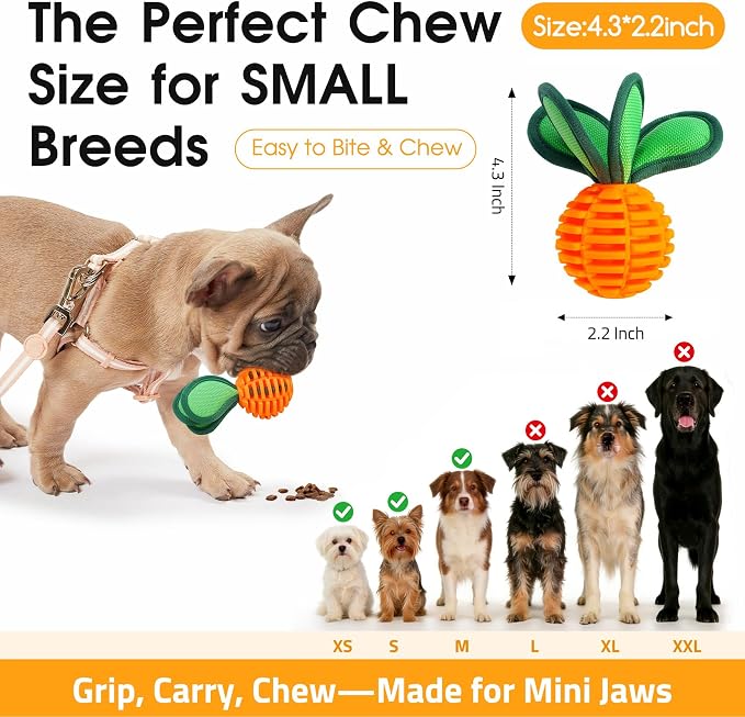 2 Pack Dog Chew Toys for Small Breeds, 2.2" Treat Dispensing Ball, Small Dog Toy Ball with Squeaker for Anxiety & Boredom, Interactive Puppy Chew Toy for Fetch, Tug & Dental Care