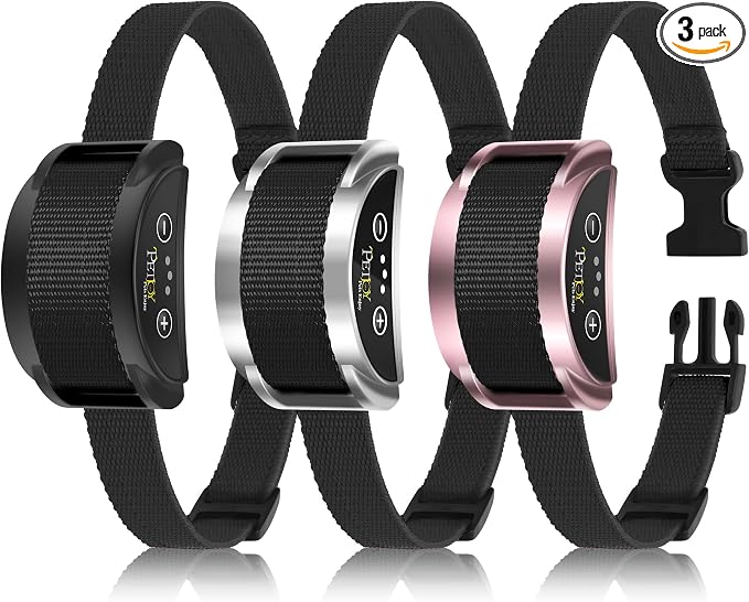 PetJoy Dog Bark Collar 3 Pack, 5 Adjustable Sensitivity Levels Barking Collars, Smart Automatic Bark Collar with 7-Stage Escalating Beep-to-Shock Correction