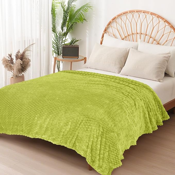 Vessia Flannel Fleece Twin Size Blanket(60x80 inch), 3D Jacquard Green Fuzzy and Warm Blanket for Couch,Sofa,Bed,Chair, 300GSM Super Soft Touch Cozy Lightweight Bed Home Decor for All-Season
