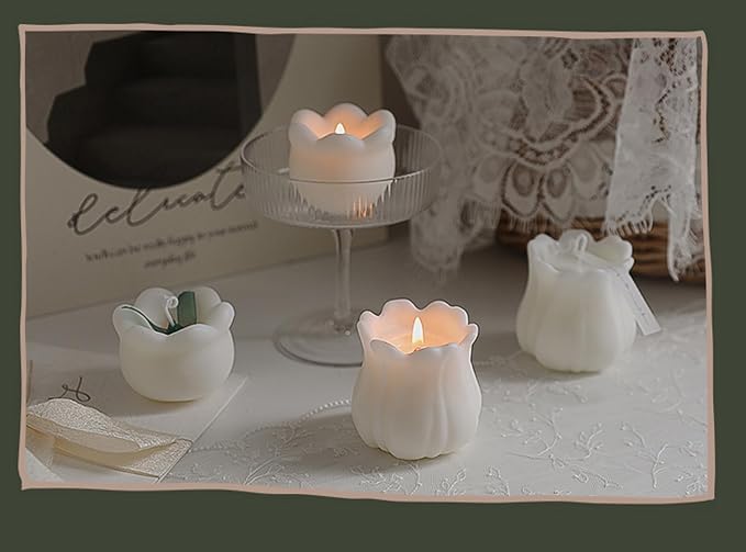 Lily of The Valley Shaped Scented Candle,80G Aesthetic Flower Shaped Soy Wax Aroma Decorative Candle for Table Photo Prop Birthday Gift,Prefect for Meditation Stress Relief Mood Boosting