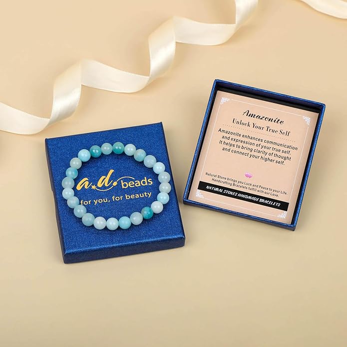 AD Beads Handmade Gemstone Stretch Elastic Bracelet Crystal Healing Reiki Nature's Beauty and Spiritual Essence Unisex