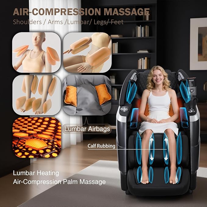 4D Zero Gravity Massage Chair with Deep Tissue Knead & Body Scan - 55" SL-Track Full Body Shiatsu Massage Recliner with Heating, 36 Airbags & Voice Control - 18 Auto Modes & 11 Techniques (Black)