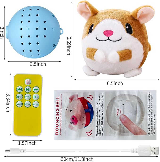 Interactive Plush Dog Toys, Interactive Puppy Toy Bouncing Rolling Dogs Ball Remote Control Dogs Toys with Music,Self Moving Pet Toy for Small/Medium/Large Bored Dog to Keep Them Busy(Hamster)