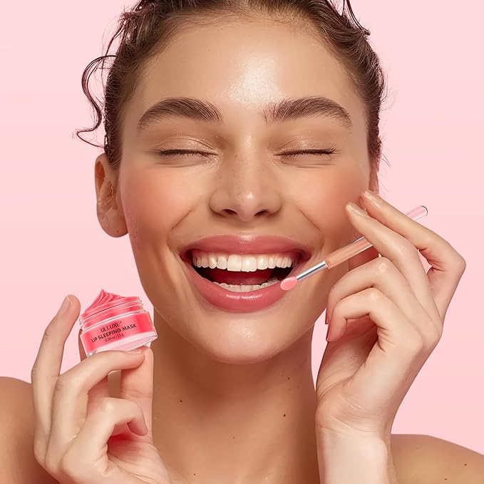 Lip Mask Set 4 Pcs, Overnight Lip Sleeping Mask with Shea Butter, Hyaluronic Acid & Vitamin C Nourishes Hydrates Dry, Flaky Lips, Moisturizing Lip Repair Balm & Butter, Lip Care Gift for Women