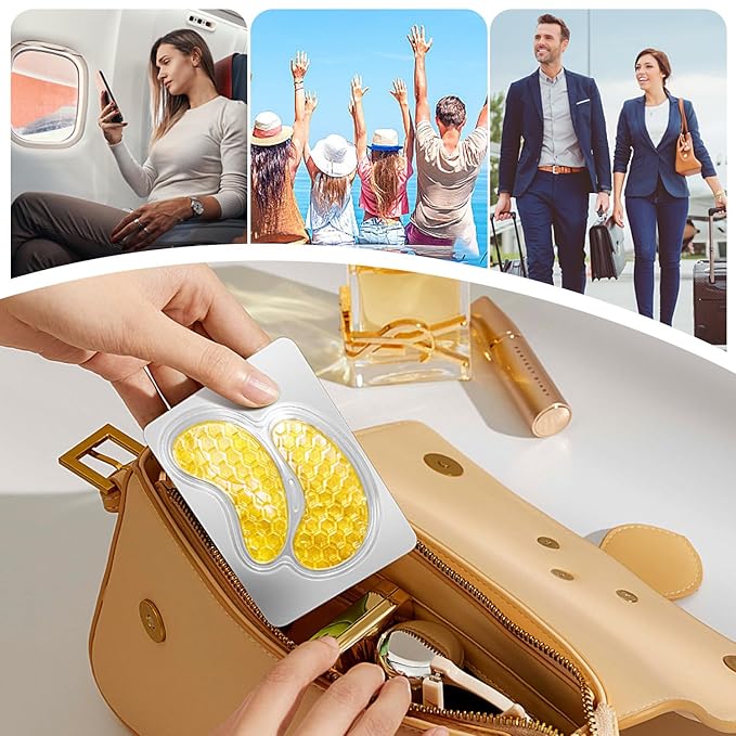 Pink Eye Mask 60Pcs, 5 Portable 24K Gold Collagen Under Eye Patches, 30 Pairs Hydrating Undereye Gel Pads for Women Men Dark Circles Puffy Eyes Puffiness Wrinkle Eye Bag Treatment