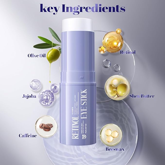 Retinol Eye Stick for Puffiness & Dark Circles, Caffeine Under Eye Balm for Fine Lines & Wrinkles, Anti-Aging Eye Cream Stick Moisturizer for Sensitive Skin, Travel Size (0.24oz)