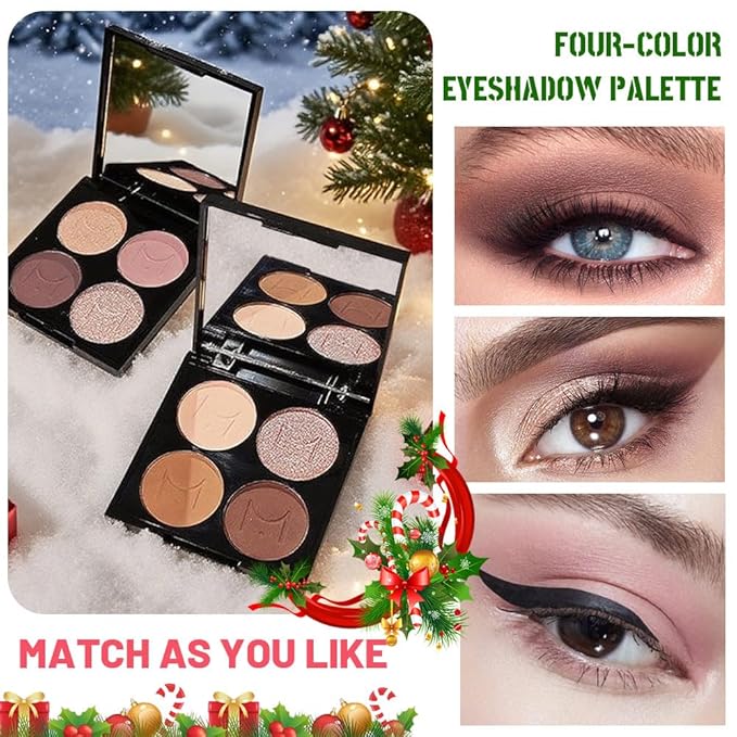 4 Colors Eyeshadow Makeup Palette – Christmas Gifts for Older Women, Plum Brown Champagne Gold Rose Nude Pink Quads, Neutral Matte & Shimmer Cream Powder Eye Shadow, Highly Pigmented Waterproof