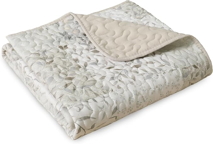 Exclusivo Mezcla Reversible Boho Quilted Throw Blanket, 50"x 60" | Lightweight Summer Quilt Throw, Designed for Bed/ Couch/ Sofa, Grey Patchwork Pattern