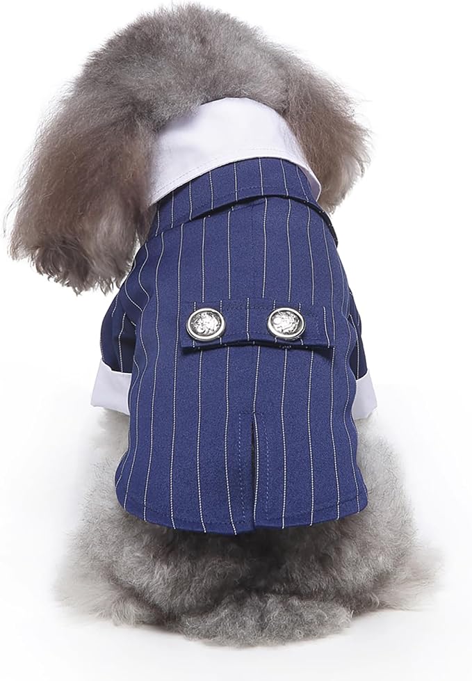 GabeFish Pets Wedding Jackets Suit for Dogs with Bow Tie Puppy Cat Formal Clothes Shirt Tuxedo (BlueStriped, XL (Chest 18.8in/48cm)