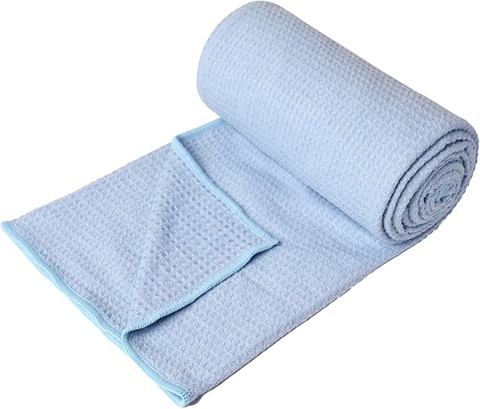 Eunzel 2 Pack Hot Yoga Towel, Non-Slip Yoga Mat Towel with Grip Dots Stickyfiber Sweat Absorbent Towel for Hot Yoga, Pilates and Workout 72" x 24", Blue/Pink