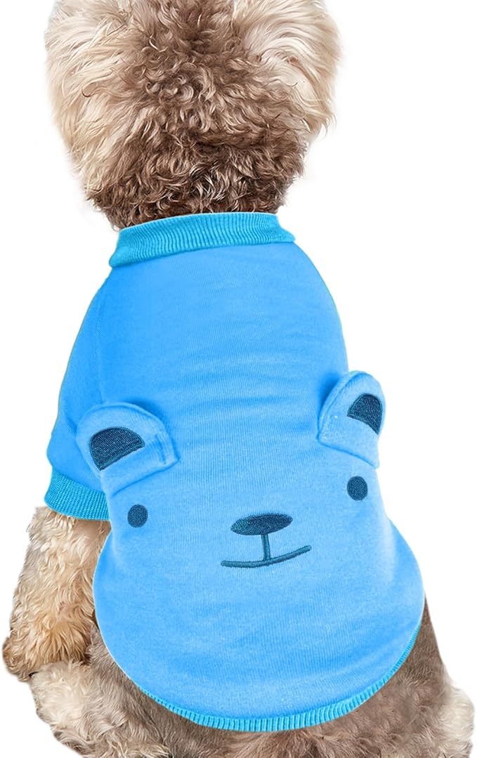Blue Cute Dog Sweater Soft Winter Clothes for Small Dogs, M | Classic Blue Knit Pullover, Fall Winter Outfit, Elastic Cuffs, Holiday Party Matching, Machine Washable Sweatshirt for Pets