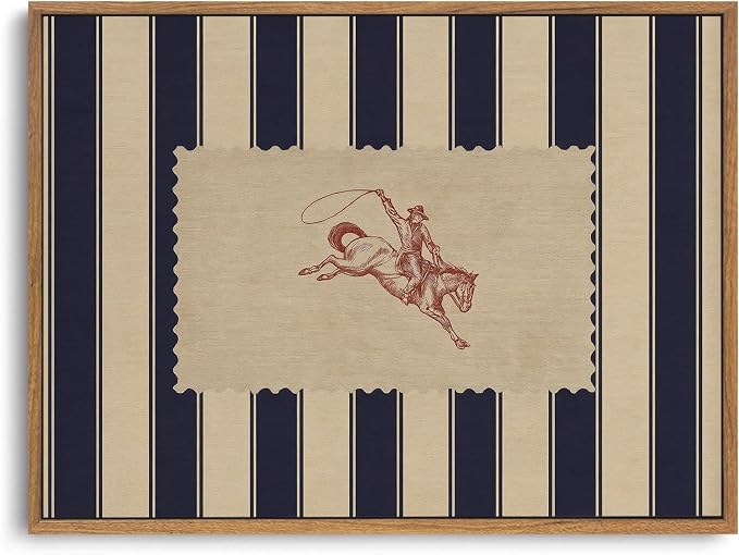 ZZLWBKGL Western Wall Decor Striped Cowboy Canvas Art Vintage Wall Art | Farmhouse Artwork Retro West Country Aesthetic Mid Century Rodeo Paintings Living Room Bedroom 12x16in