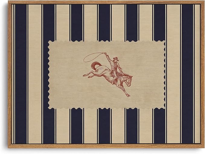 ZZLWBKGL Western Wall Decor Striped Cowboy Canvas Art Vintage Wall Art | Farmhouse Artwork Retro West Country Aesthetic Mid Century Rodeo Paintings Living Room Bedroom 16x24in