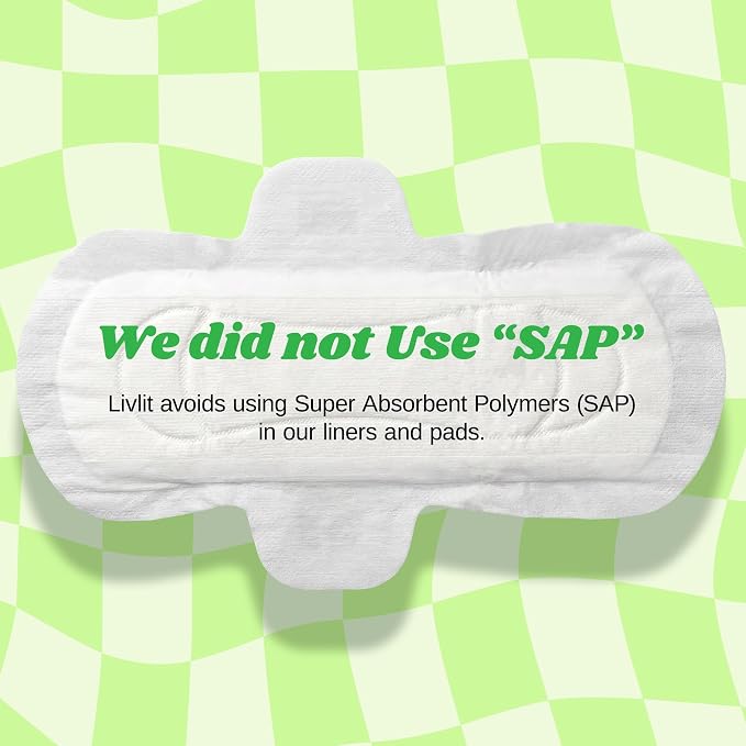 Livlit Regular Size Ultra Thin Sanitary Pads, 100% Organic Cotton from Texas, Powerful Leak Protection, Unscented, Chlorine Free and Absorbency of Feminine Periods, Pads for Women (14 Count)