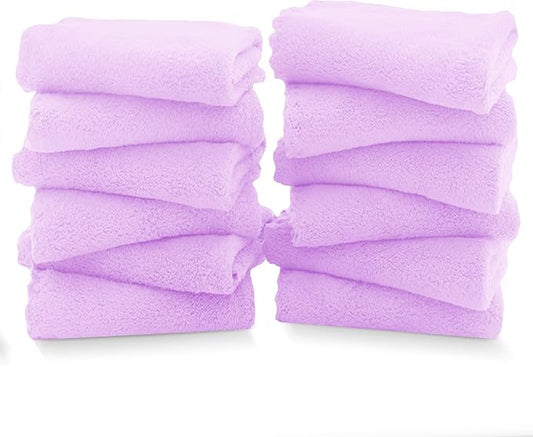 TENSTARS 12 Pack Premium Washcloths Set - Quick Drying- Soft Microfiber Coral Velvet Highly Absorbent Wash Clothes - Multipurpose Use as Bath, Spa, Facial, Fingertip Towel (Purple)