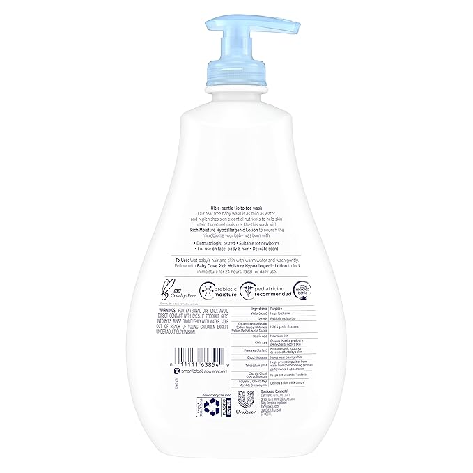 Baby Dove Sensitive Skin Care Baby Wash For Baby Bath Time Rich Moisture Tear-Free and Hypoallergenic, 20 oz (Packaging May Vary)