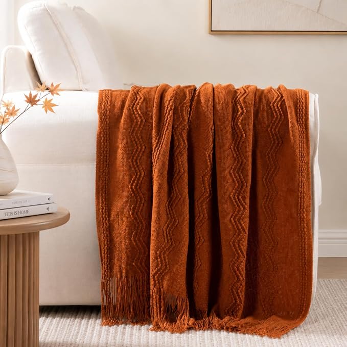BATTILO HOME Rust Throw Blanket for Couch, 50"x60" | Burnt Orange Throw Blanket for Bed, Fall Decor Throw Blanket, Halloween Decoration