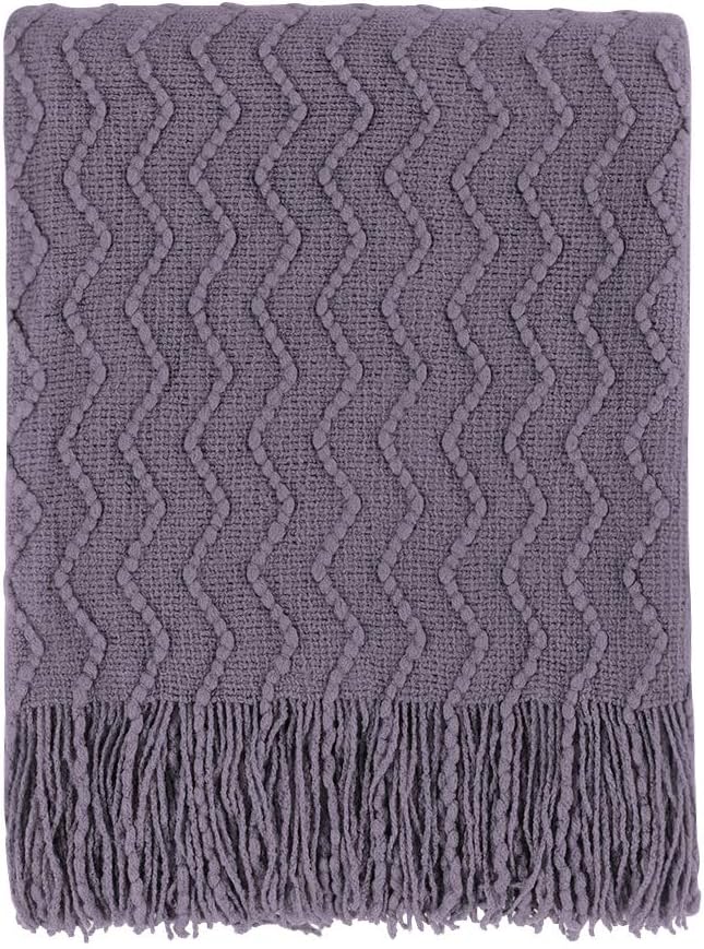 BOURINA Dark Lavender Throw Blanket 60x80 Inch Knit Soft Throw Sofa Blanket | Knitted Throw Blanket 60x80 Inches, Soft Lightweight Boho Weave Throw Decorative Couch Blanket for Living Room Bedroom Chair