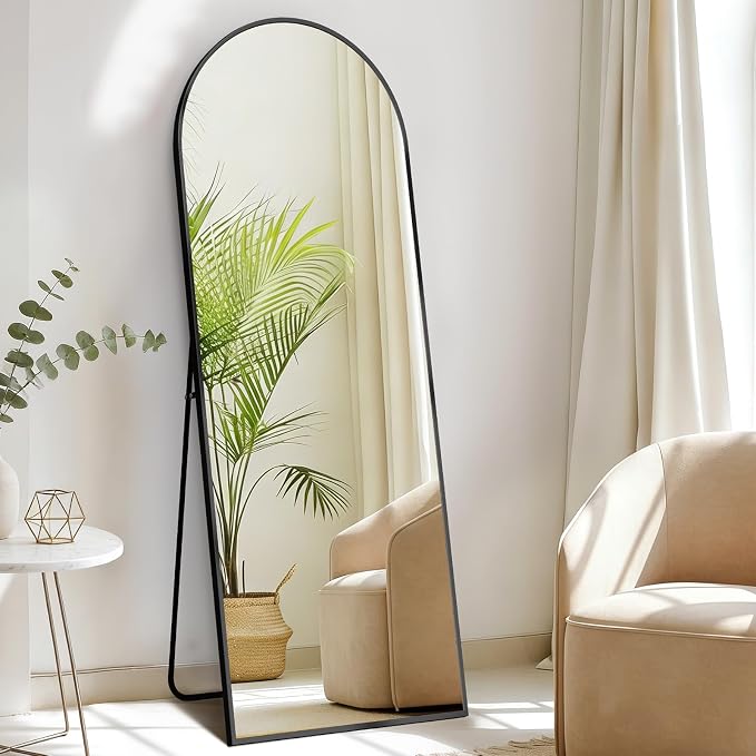 DUMOS 56"x15" Arched Full Length Floor Mirror, Full Body Mirror | Free Standing or Wall Mount, Nano Glass Aluminum Frame, Hanging or Leaning, Modern Simple Home Decor, Black