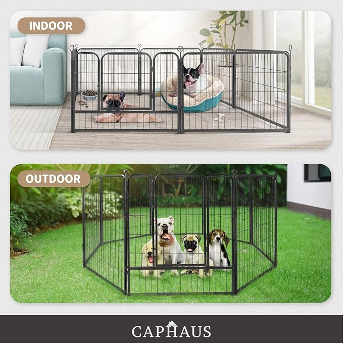 CAPHAUS 24/32/40 Inch Height Bold Metal Foldable Heavy-Duty Pet Playpen with Door, Available in 8/16/24/32 Panels Indoor/Outdoor Portable Kennel, Dog/Animals Exercise Fence Cage for Yard, RV, Camping