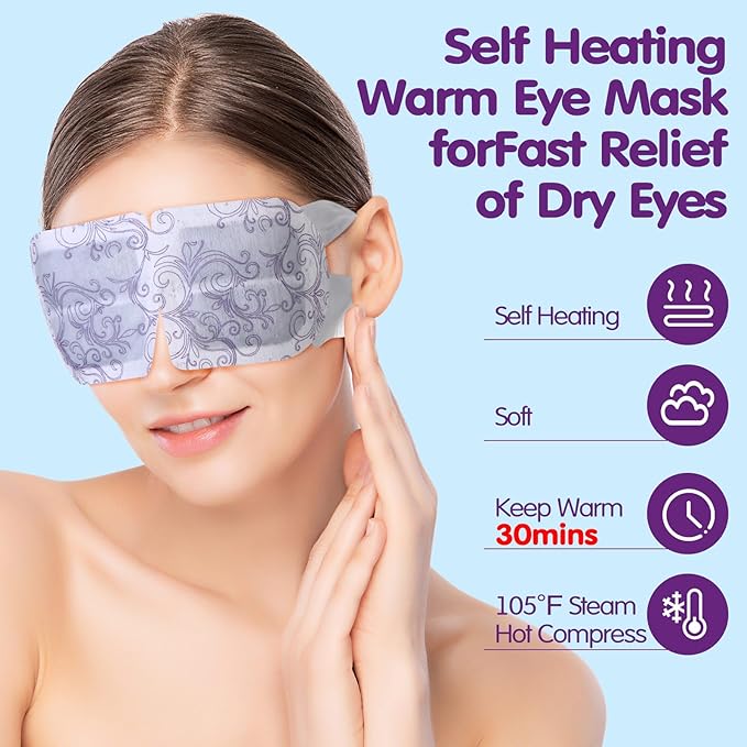 60 Pcs Disposable Steam Eye Mask Bulk for Dry Eyes Self Heating Eye Mask for Spa Sleep Warm Compress Stress Dark Circle Relief Puffiness and Relaxation Gifts (Lavender)