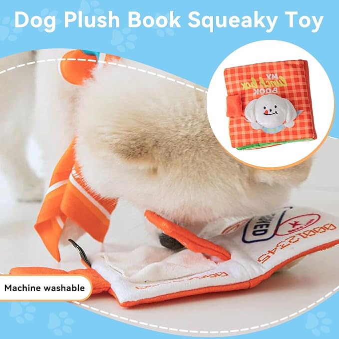 Dog Enrichment Toys, Interactive Sniff Mat Cute Slow Feeder Dog Snuffle Book Interactive Dog Toys Dog Feeding Mat Squeaky Snuffle Mat Puzzle Toys for Pet