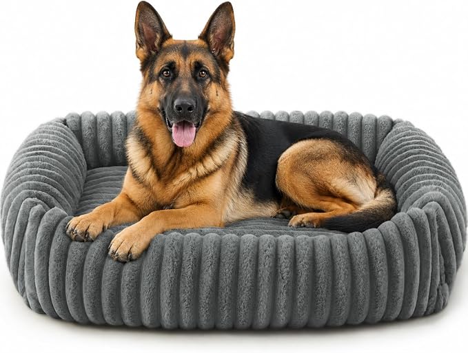 FURTIME Dog Beds Large Sized Dog, Washable Orthopedic Pet Bed with Removable Cover, Rectangle Soft Calming Sleeping Puppy Bed Durable Pet Cuddler with Anti-Slip Bottom, Grey, XL(42"x20"x8")