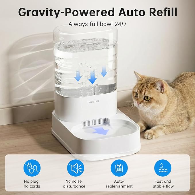 PAWGETHER® Automatic Cat Water Dispenser with 1 Filter Gravity Water Bowl for Dogs, 1 Gallon/3.5L Dog Water Bowl Dispenser, Cat Waterer, Easy to Fill