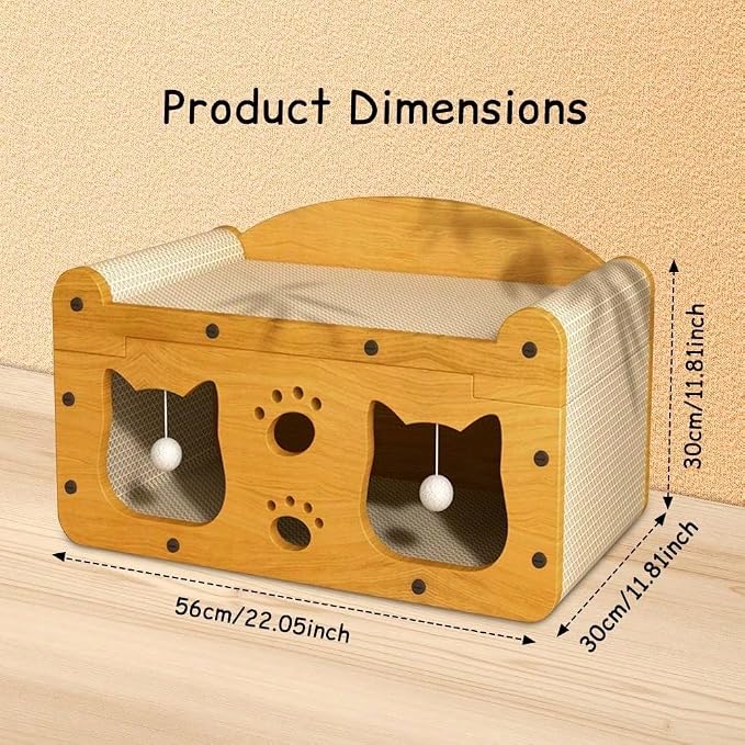 3-in-1 Scratcher Cat House – Save Your Furniture Combines Play Cave, Cozy Bed & Scratching Pad. Durable Cardboard, Reduces Stress. Ideal for Indoor Cats Who Love to Scratch, Play & Nap (MD-CAT1)