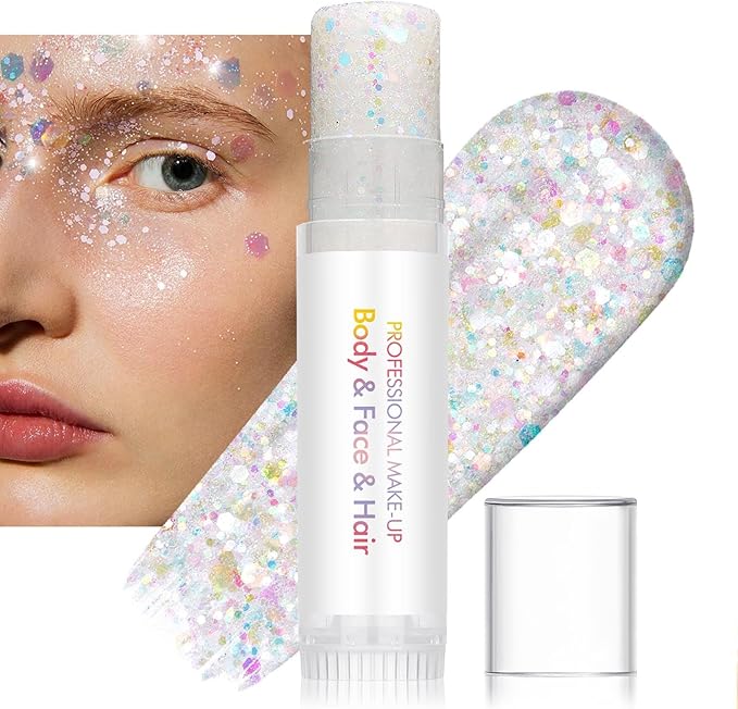3Pcs Body Glitter Stick,Face Hair Body Glitter Gel,Waterproof Lasting Chunky Sparkling Body Gel Sequins,Festival Rave Accessories Make Up for Halloween Christmas Makeup Party