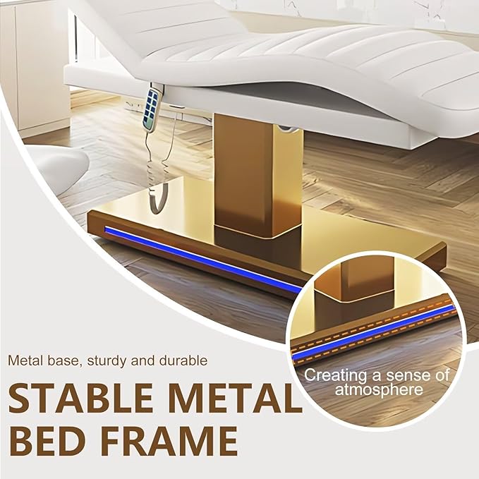 Massage Table-Electric Massage Table with White Light Luxury Style, Facial Beauty Table Includes Intelligent Angle Adjustment, Ambient Light