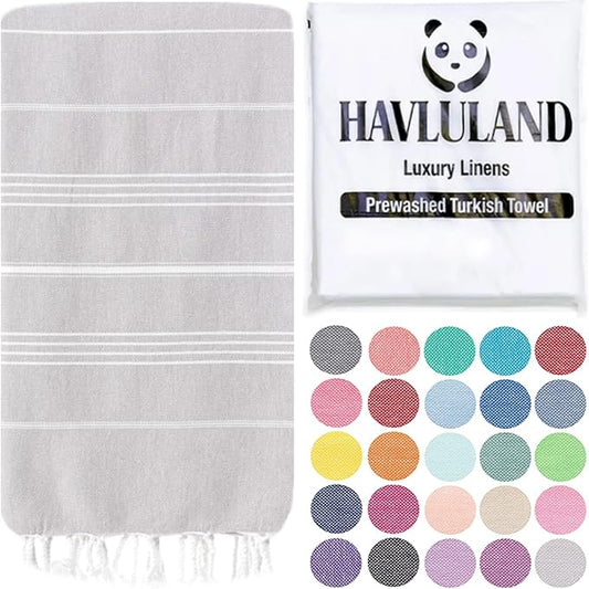 HAVLULAND Turkish Beach Towels, Oversized 40"x72" Turkish Bath Towel, Highly Absorbent Quick Dry Sand Free Beach Towels for Beach Pool Spa Gym Yoga Travel Camping Picnic Blanket - Light Grey