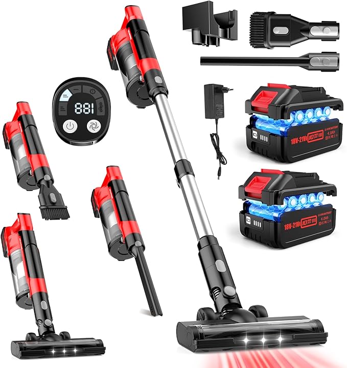 60kPa Cordless Vacuum Cleaner, 8000mAh Brushless Pet Vacuum, 6 in 1 Lightweight Stick Vacuum with 2L Dust Cup, 3 Suction Modes, 700W Portable Handheld Cordless Vacuum for Pet Hair/Hardwood Floor/Dorm