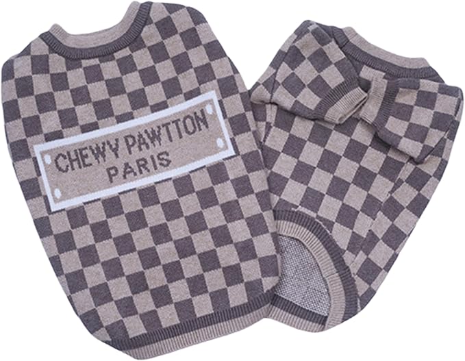 Dog Sweater for Small Dogs, Designer Dog Clothes, Luxury Damier, Soft Knit | Designer dog clothes for small dogs with soft knit comfort, luxury styling and easy pullover fit for Yorkies in cold weather.