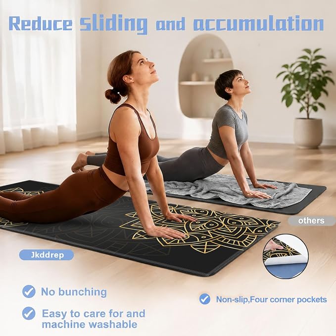Yoga Mat Towel, Hot Yoga Non Slip with 4 Corner Pockets, 74 x 26 in | Soft Absorbent Microfiber With Four Corner Pockets, Fits Over Yoga Mats For Hot Yoga, Pilates, Gym, And Travel