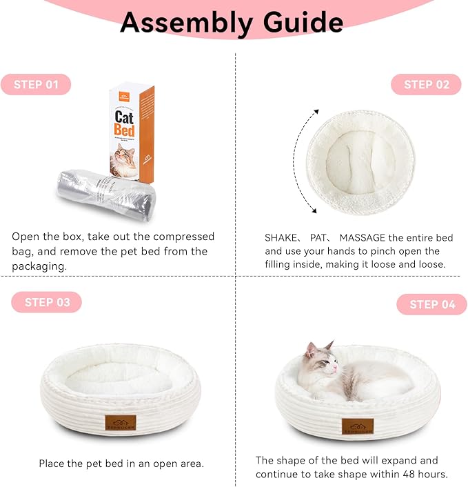 Zerbuger 20in Cream Round Dog Bed Sofa for Dogs Cats, Machine Washable | for Small/Medium/Large Dogs Cats, Foam Pet Couch with Removable Mat Non-Slip Bottom, Pet Cuddler for Indoor/Outdoor/Car/Cage