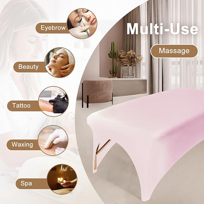 2-Piece Spa Bed Cover Professional Lash Bed Cover Stretchy Massage Table Cover Beauty Bed Protective Topper, Excellent for Lash Extension, Spa, Massage, Beauty Salon, Wax, Tattoo (Pink)