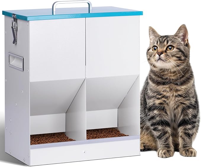 Automatic Cat Feeder for 2 Cat, 42cups/10L Automatic Pet Feeder for Dogs and Cats, Multiple Cats Feeder Outdoor Large Capacity Galvanized Steel Gravity Pet Dog Dry Food Dispenser (10L)