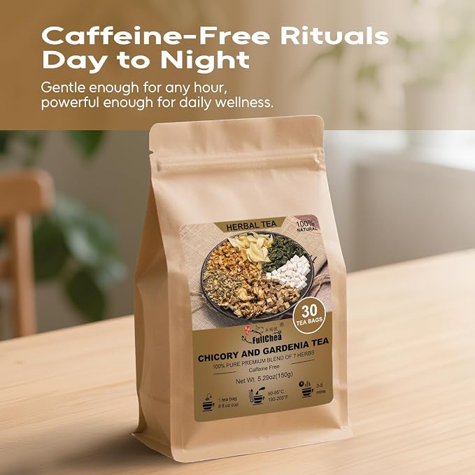 FullChea - Chicory and Gardenia Tea - 30 Count - Kidney and Liver Detox Tea | Chicory root and gardenia flower blend herbal tea, naturally detox-friendly, balanced mild taste, daily digestion support