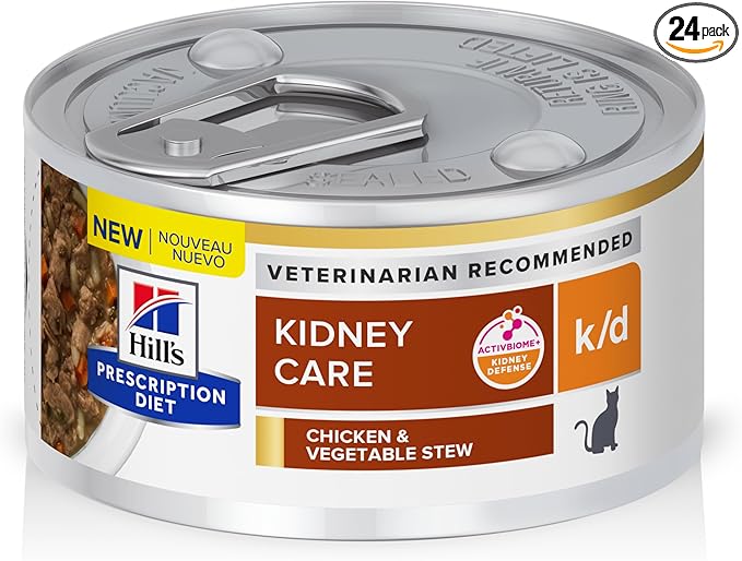 Hill's Prescription Diet k/d Kidney Care Wet Cat Food | #1 Veterinarian Recommended, Chicken & Vegetable Stew, 2.9 oz. Cans, 24-Pack
